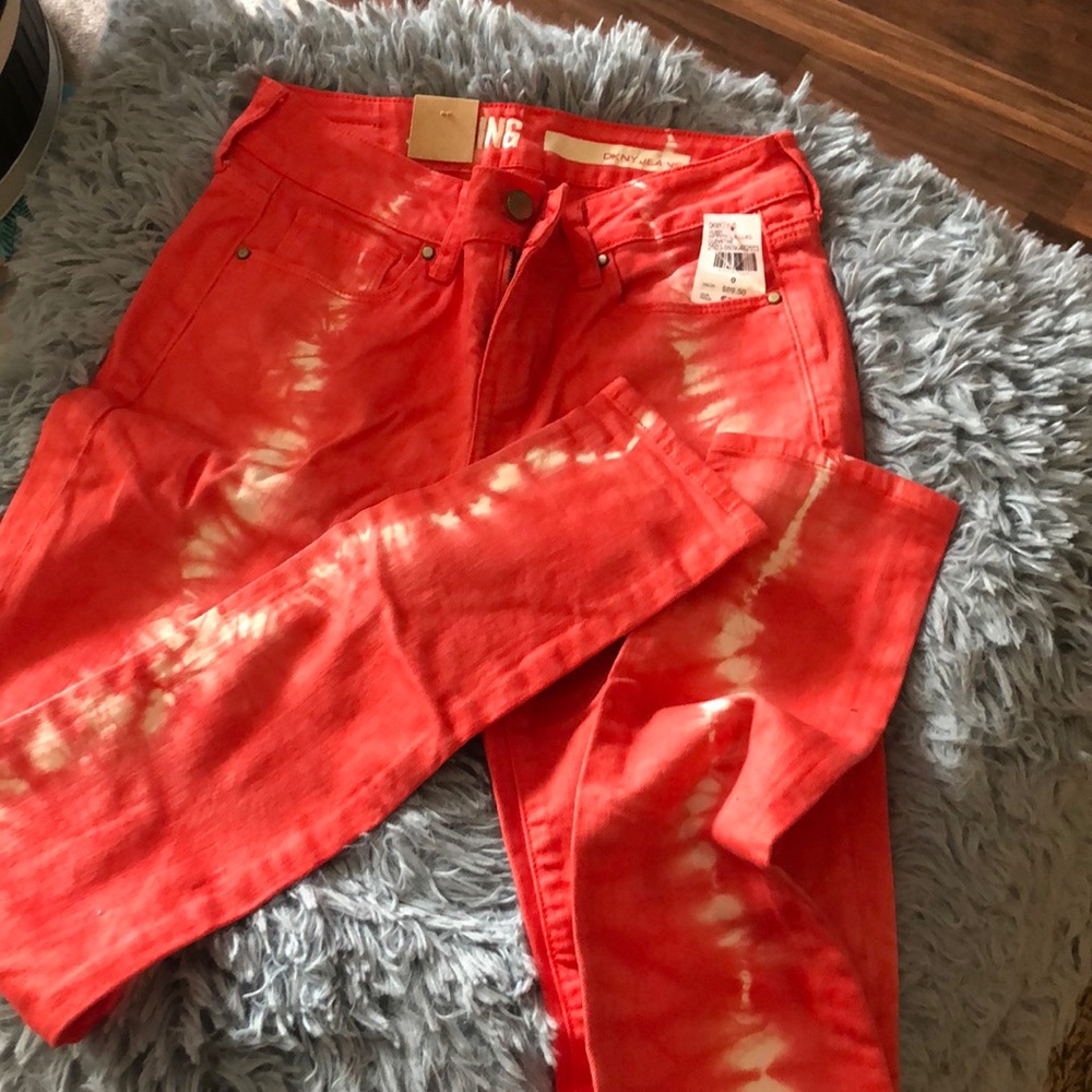 NWT DKNY Jeans orange (clemetine)tye dye skinny jeans size 0.